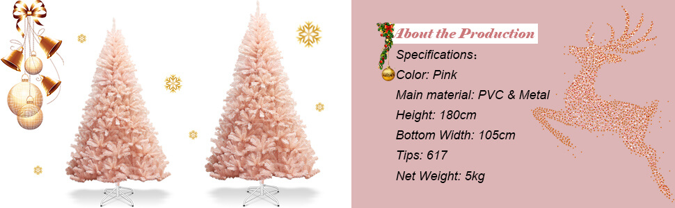 Pink Artificial Christmas Tree with Folding Metal Stand3