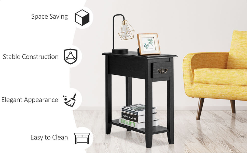 2-Tier Bedside Table with Drawer and Storage Shelf2