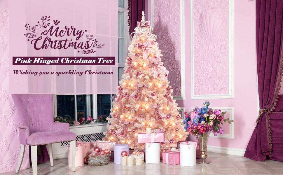 Pink Artificial Christmas Tree with Folding Metal Stand
