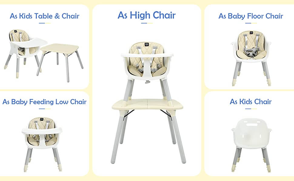 Convertible Baby High Chair with Removable 2-Position Tray2
