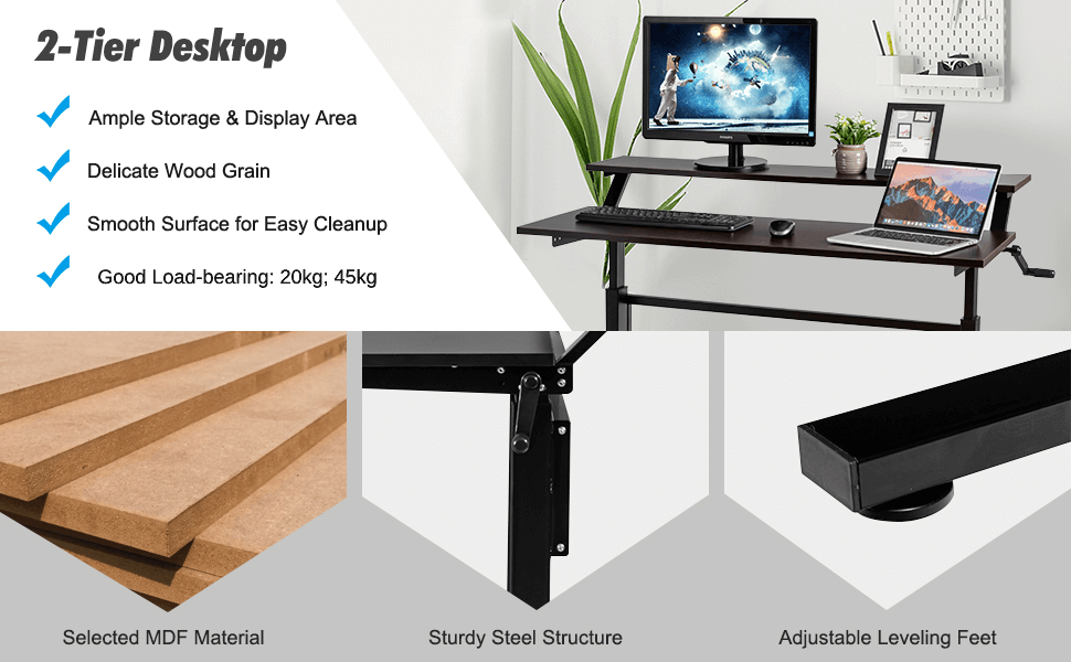 2 Tier Height Adjustable Standing Desk, Off Surface Desk Shelf Life