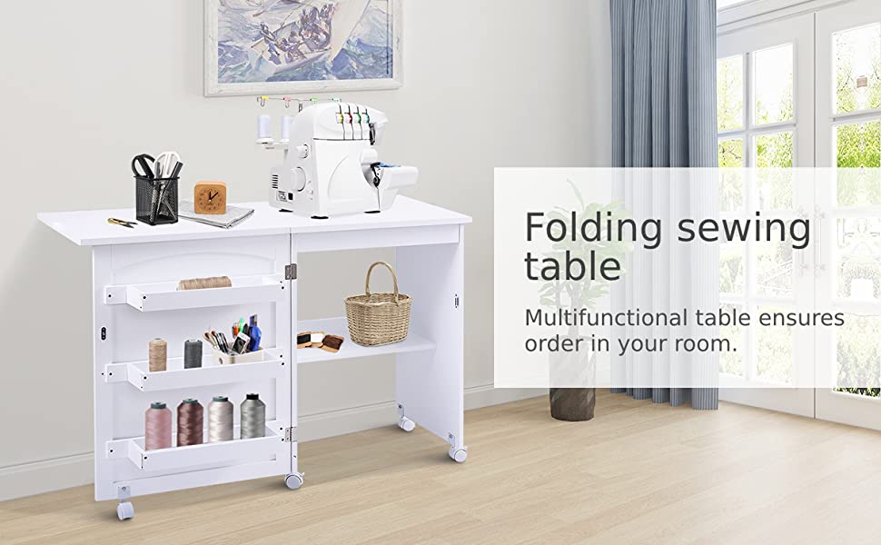 Folding Sewing Table & Craft Table with Storage, Algeria