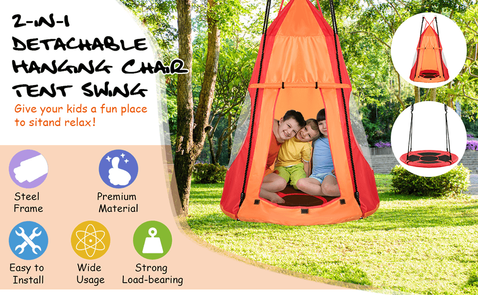 2-in-1 Kids Nest Swing with Detachable Play Tent - Costway