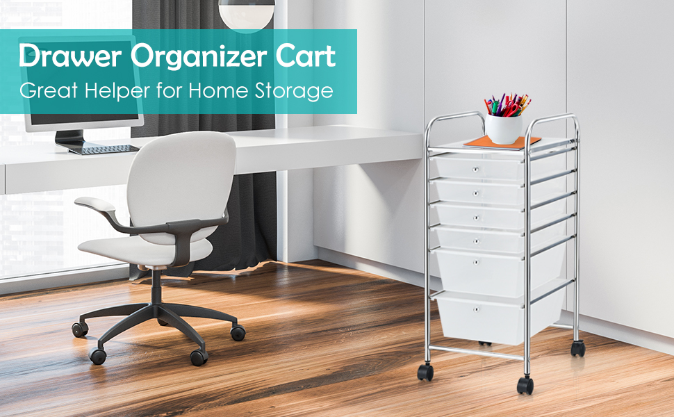 Beauty Salon,Utility Cart with 6 Clear Drawer Office Henf 6 Drawer Organizer Cart Rolling Storage Cart Studio Trolley Office Suppliers for School Home 