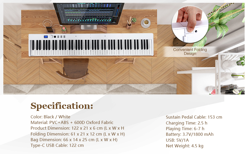 8-Key Foldable Digital Piano Keyboard