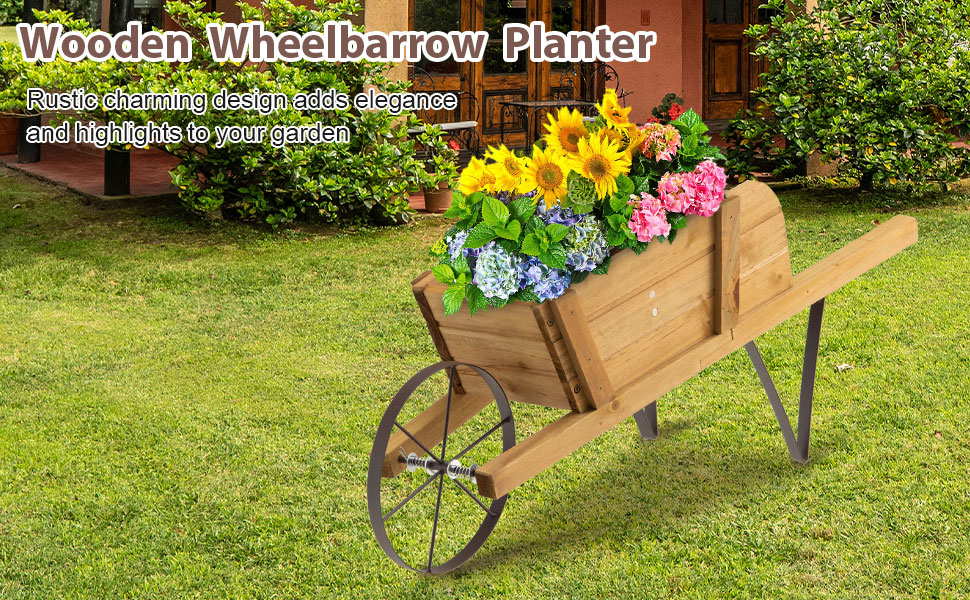 Wooden Wagon Planter Stand