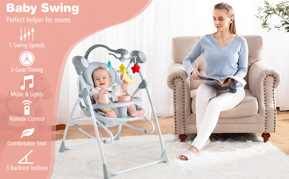 Portable 2-in-1 Baby Swing with 3 Swing Speed