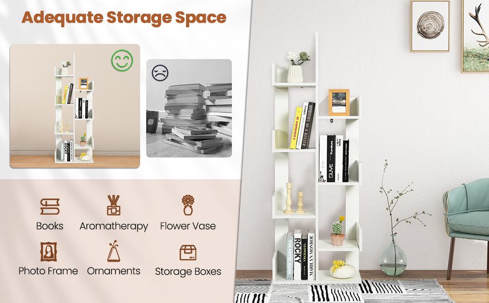 Tree-Shaped Bookshelf with 8 Storage Shelves
