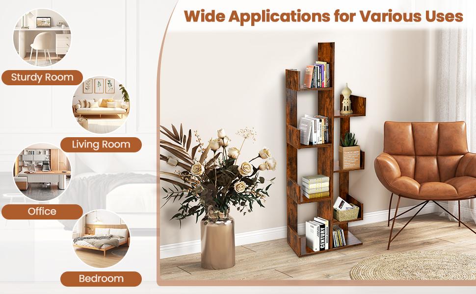 Tree-Shaped Bookshelf with 8 Storage Shelves