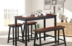 A brown dining table set on the kitchen