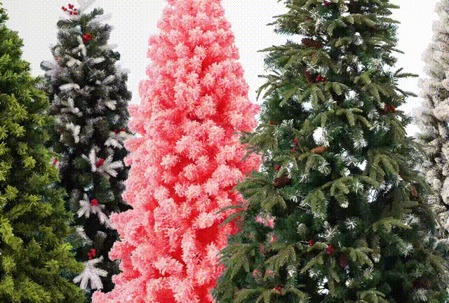 Christmas trees with different colored appearances spinning together