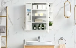 white wall cabinet in bathroom