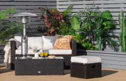 Modern outdoor furniture in a backyard