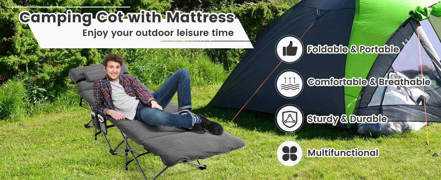 Portable Folding Camping Cot with Removable Mattress and Carry Bag