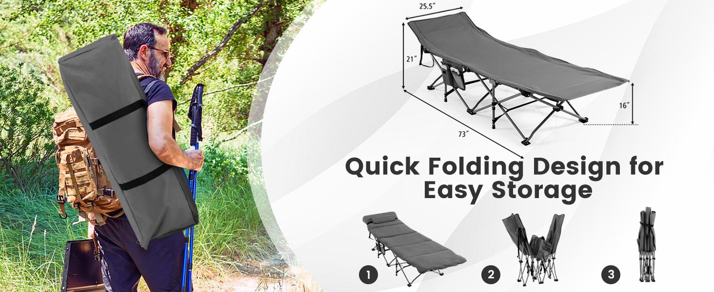 Portable Folding Camping Cot with Removable Mattress and Carry Bag